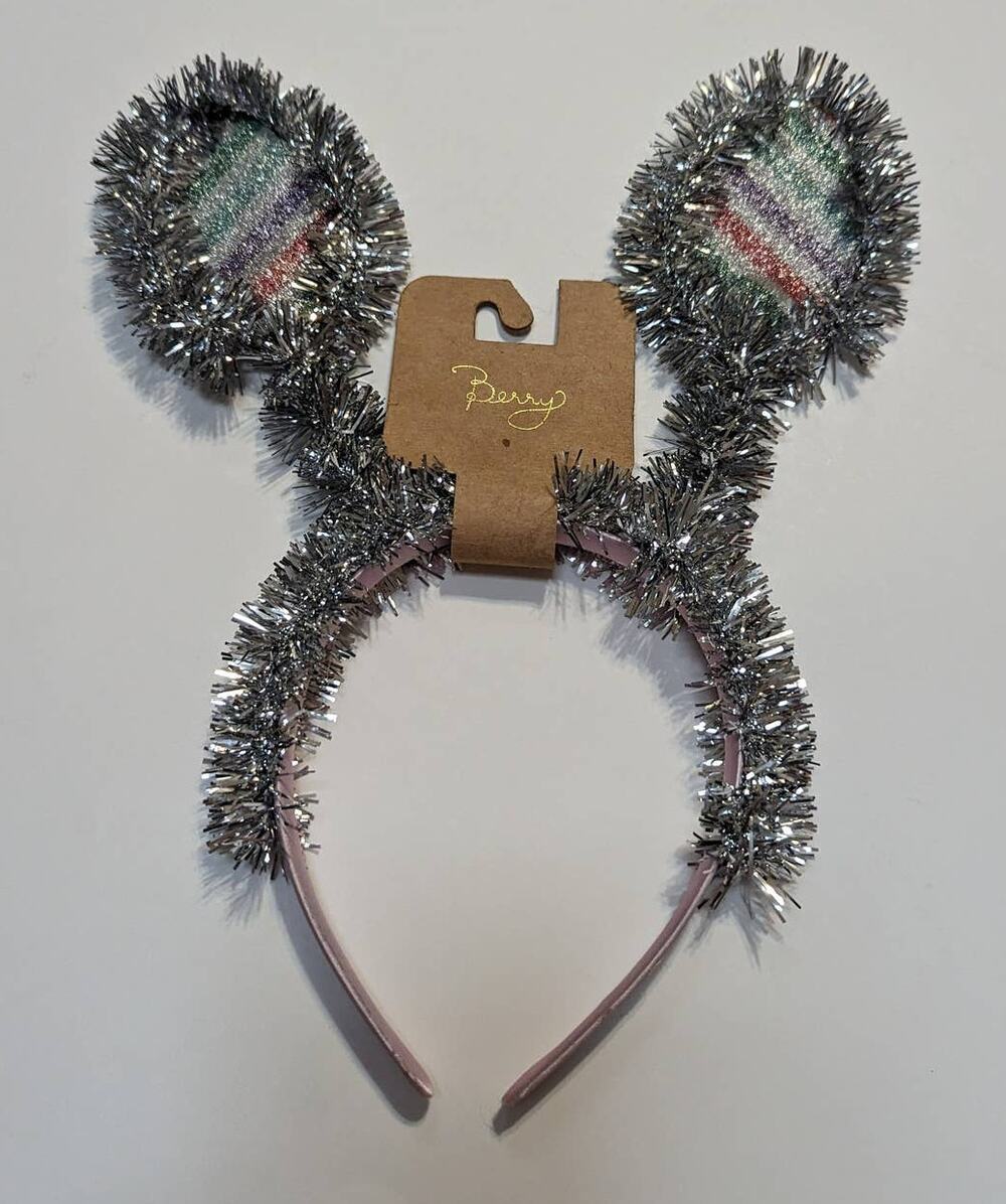 Berry NWT Easter Bunny Striped Egg Ears Headband Silver Tinsel Holiday Costume